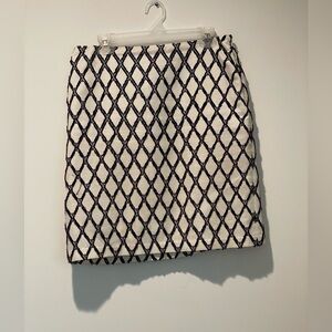 J.Mclaughlin Blue and Cream Diamond Patterned Cotton Skirt Sz 10‎